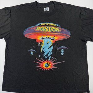 Vintage 1987 Boston Thrid Stage Black Tour T Shirt Band's Iconic Spaceship - XL